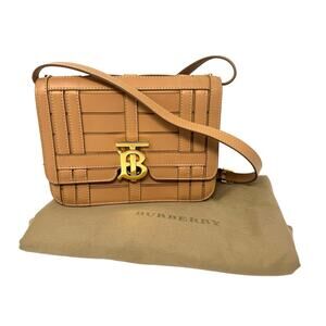 Burberry Small TB Bag Tan Leather Crossbody with Gold TB Logo — with Dust Bag